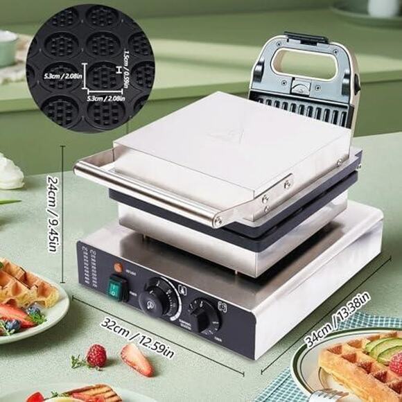 Commercial Belgian Waffle Maker - 16pcs Mini Maker, Nonstick, Stainless Steel - Picture 4 of 7